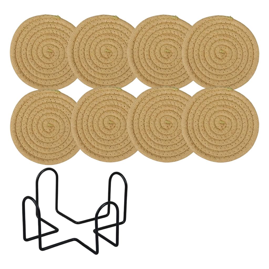 8-Pack Round Cotton Rope - 4.6 Inch Absorbent Placemats with Stand, Heat To 210°F, Desk