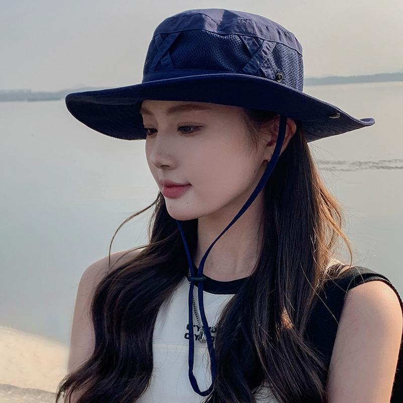 

Fashion Solid Color Bucket Hat for Men Women Summer Wide Brim Sunshade Mesh Breathable Fisherman Cap Unisex Outdoor Hiking Hat one size темно-синий