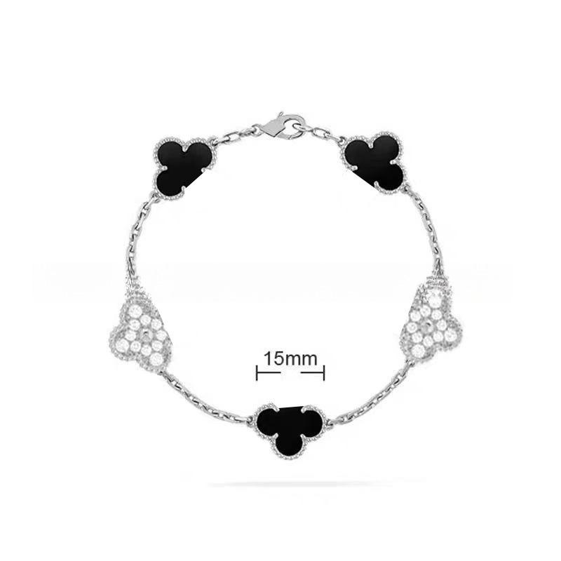 15MMHigh-quality Four-leaf Clover Five-flower Bracelet for Women 18k Natural White Mother-of-pearl and Red Chalcedony Bracelet