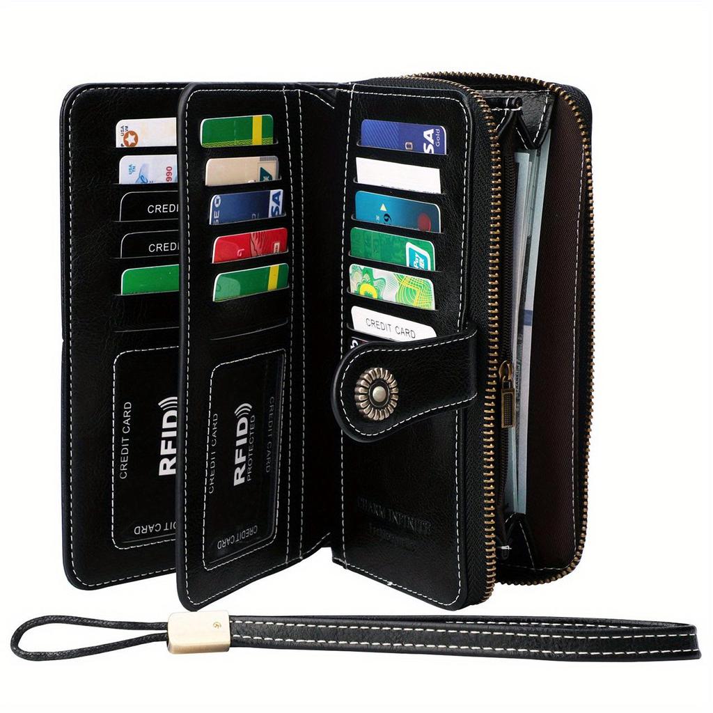 Oil Wax Cowhide Long Wallet: Genuine Leather Large-Capacity Anti-Theft Wallet for Women