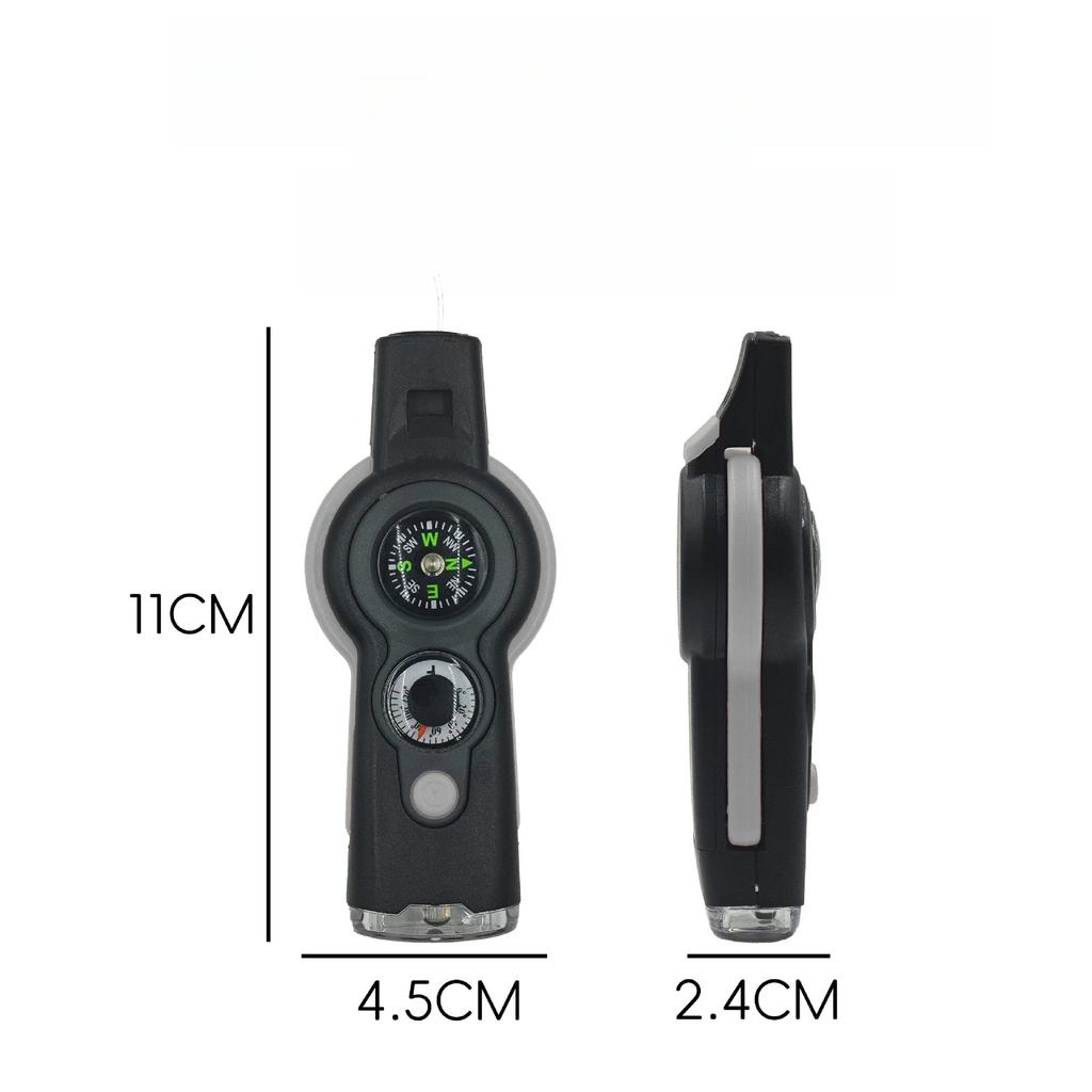 7 In1 Outdoor Survival Whistle Emergency Tools Camping Hiking Rescue Emergency Loud Whistle Compass Thermometer Magnifier