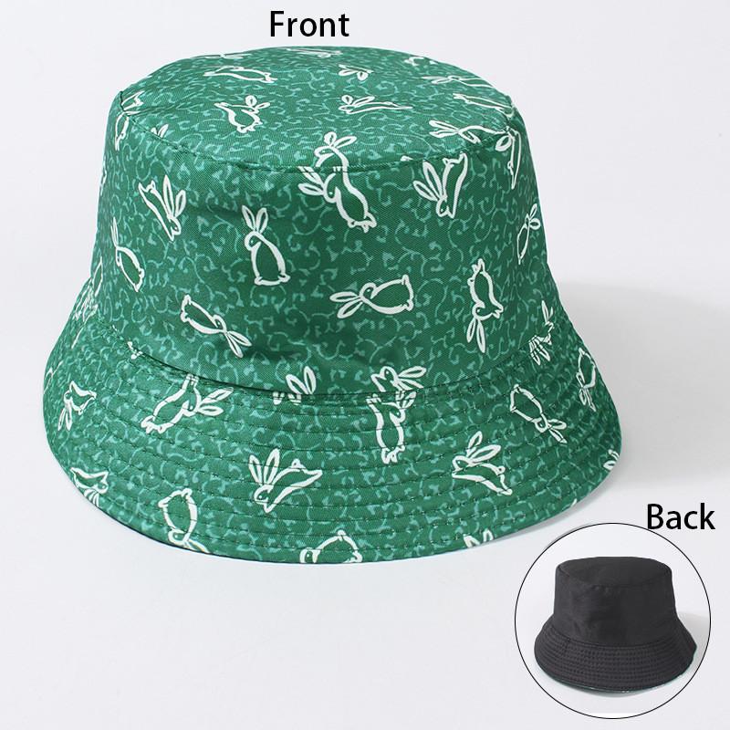 Spring Summer New Pattern Reversible Fisherman Hat Women Casual Sun Protection Green Variety