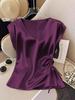 Women's V-Neck Satin T-Shirt - Summer 2026 Slim Fit, Plain Color, Short-Sleeved, Stylish Top