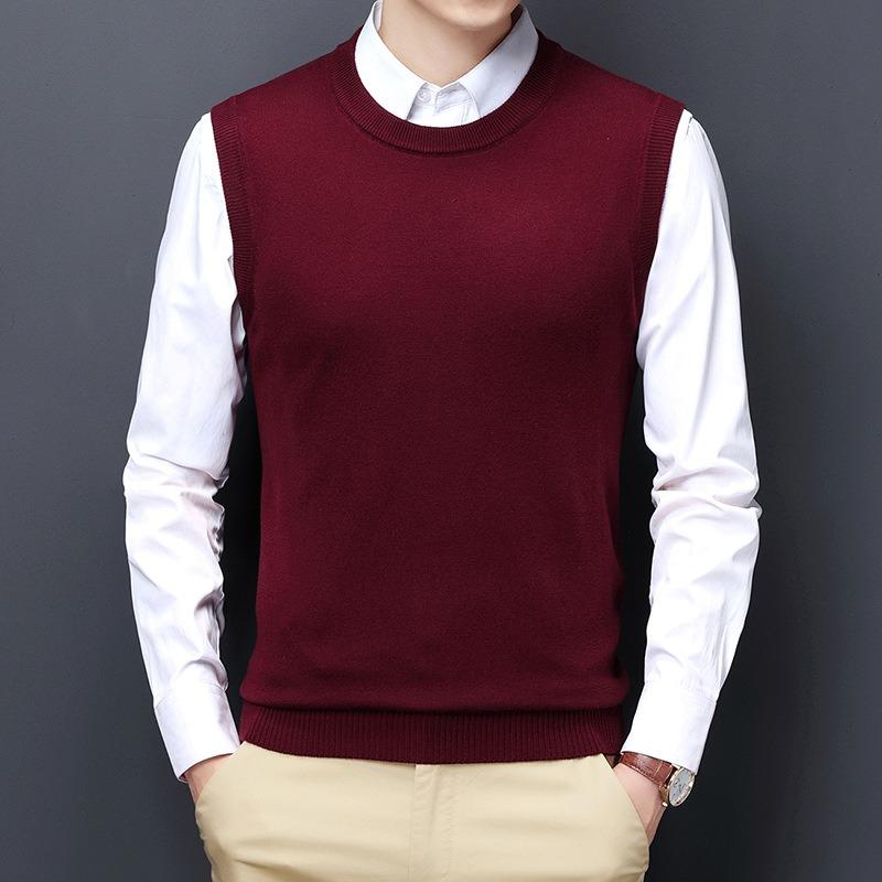 Men S Winter Sleeveless Knit Vest Middle Aged Solid Sweater