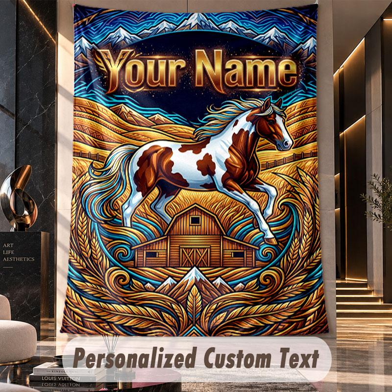 Horse (82) Theme Custom Tapestry Personalized Custom Name Text Wall Hanging Tapestry Home Decor Background Cloth