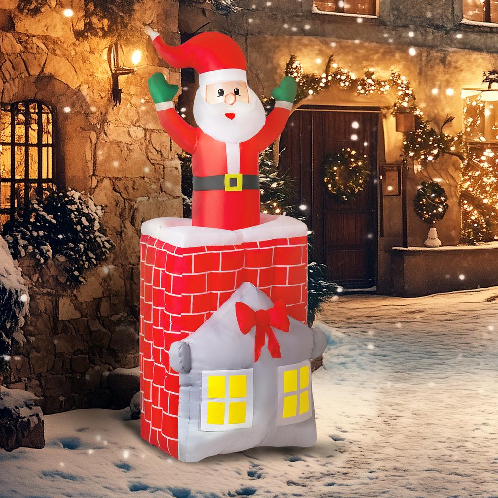Inflatable Christmas Decoration, Santa Claus in Chimney, LEDs, Blower