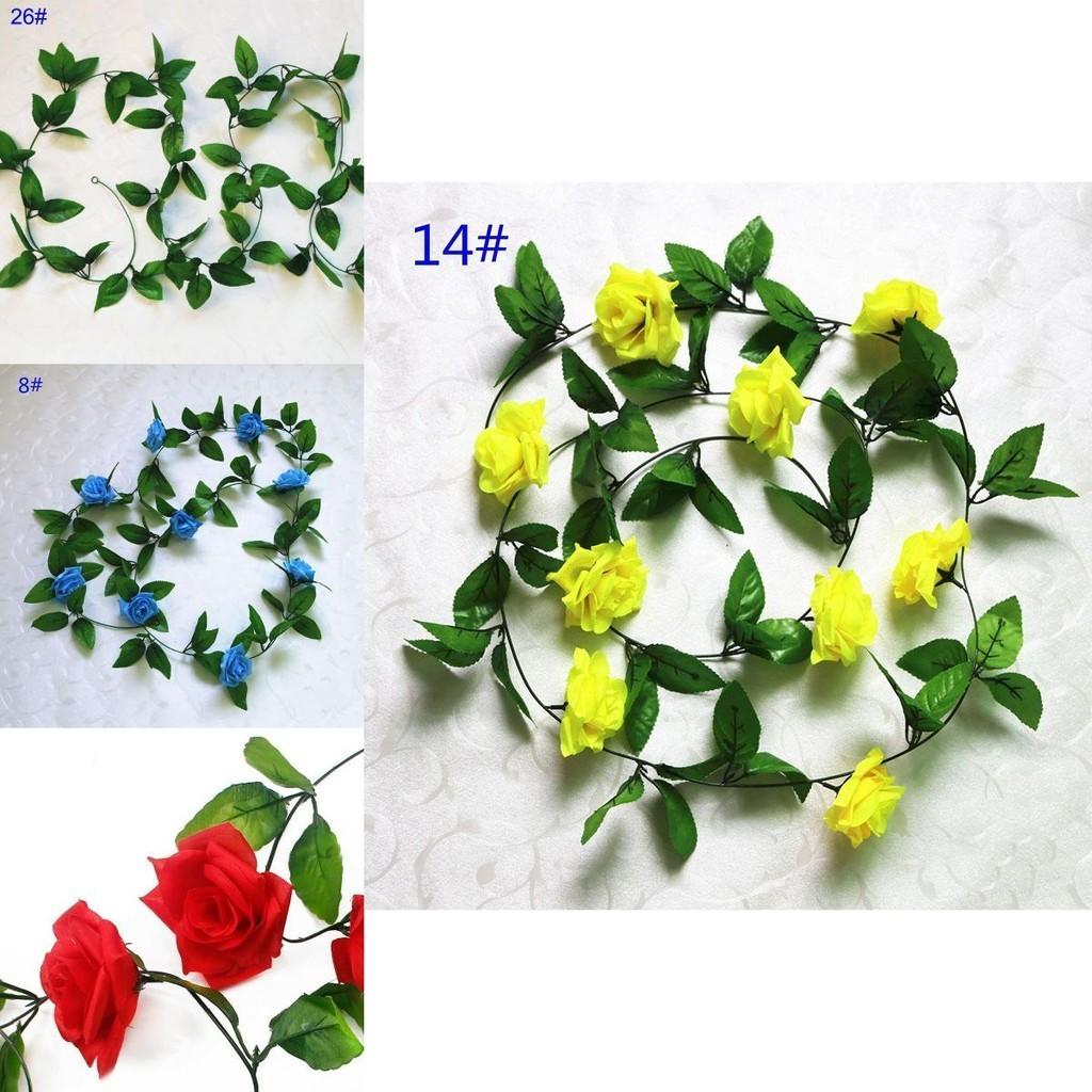 2.4m Long Silk Rose Fake Flower Ivy Vine Leaf Garland For Elegant Home Decor