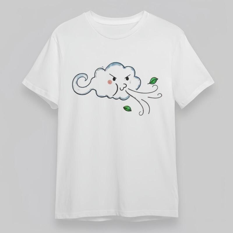

Women s Oversized Classic T-Shirt Playful Cloud with Cheeks Blowing Leaves Tee 2XL