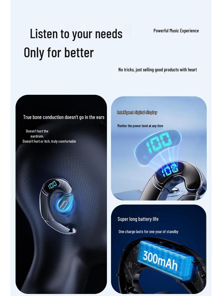 2024 In-Earless Bone Conduction Bluetooth Headphones, Ear-Hook Design, with 5.3 Chip and Ultra-Long Battery Life, Unisex.