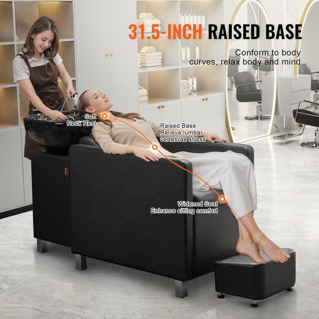 Shampoo Backwash Chair Salon & Spa Hair Washing Station with Wide Footrest