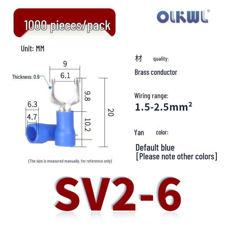 SV European Fork-Type Pre-Insulated Copper Crimp Terminals: SVS1.25-3.2/4/5, SV2-4/5/6 Wire Lugs.