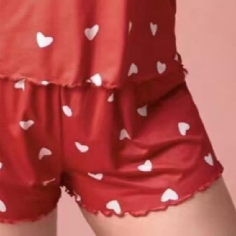 Plus-Size Women Pajama Set Nightgowns Cami Shorts Nightclothes  Sleeveless Nightwear Red Love Print Soft Sleepwear Summer