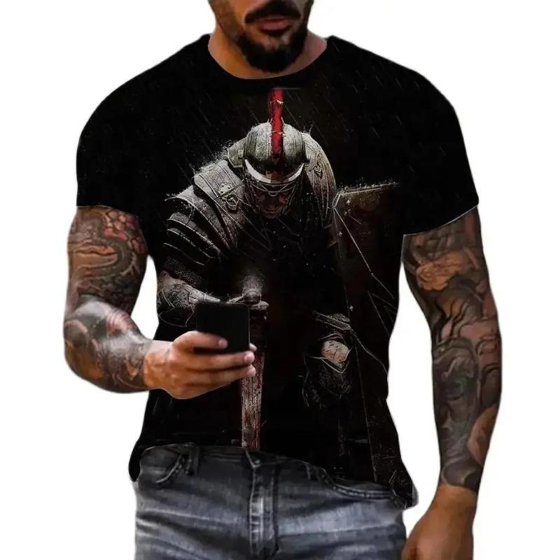 Summer Vintage Men Spartan Pattern 3D Printed Short Sleeve Summer Fashion Oversized T-shirt Men's Casual Clothing Tops