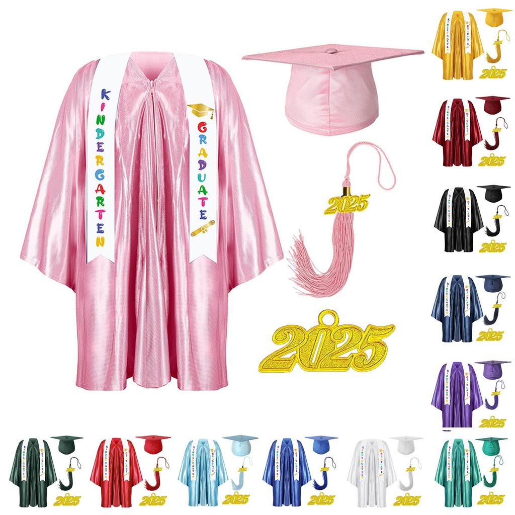 Kindergarten Graduation Cap With Tassel & Printed Gown. Perfect For Memorable Pos And Ceremonies