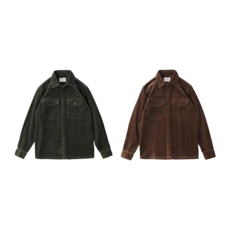 Yousheng Spring Fall Men Cargo Plaid Print Single-breasted Long Sleeves Corduroy Retro Japanese Style with Chest Pockets Loose Mid Length Cardigan Top