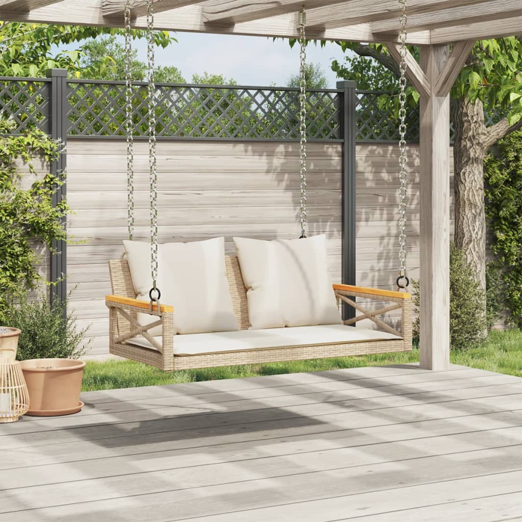 Vidaxl Beige Rocking Bench with Cushions, 109X62X40 Cm, Rattan