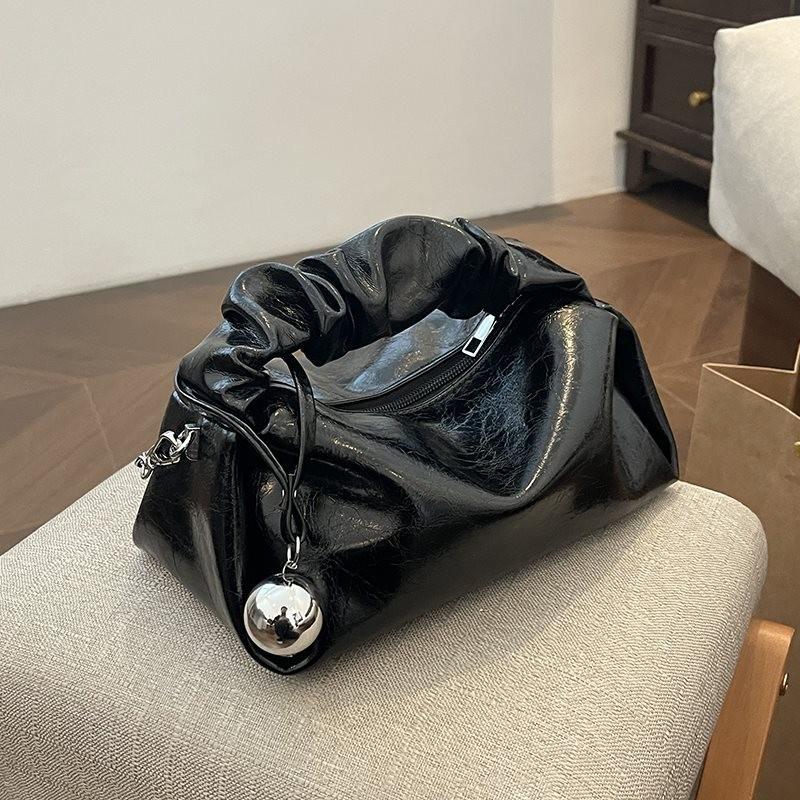 Chic Silver Chain Strap Bag For Women Soft Fabric Casual Fashionable Daily Accessory