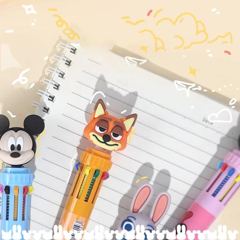 MINISO Cartoon Characters Anime Cartoon Creative Press Ten Color Ballpoint Pen Student School Supplies Holiday Gift