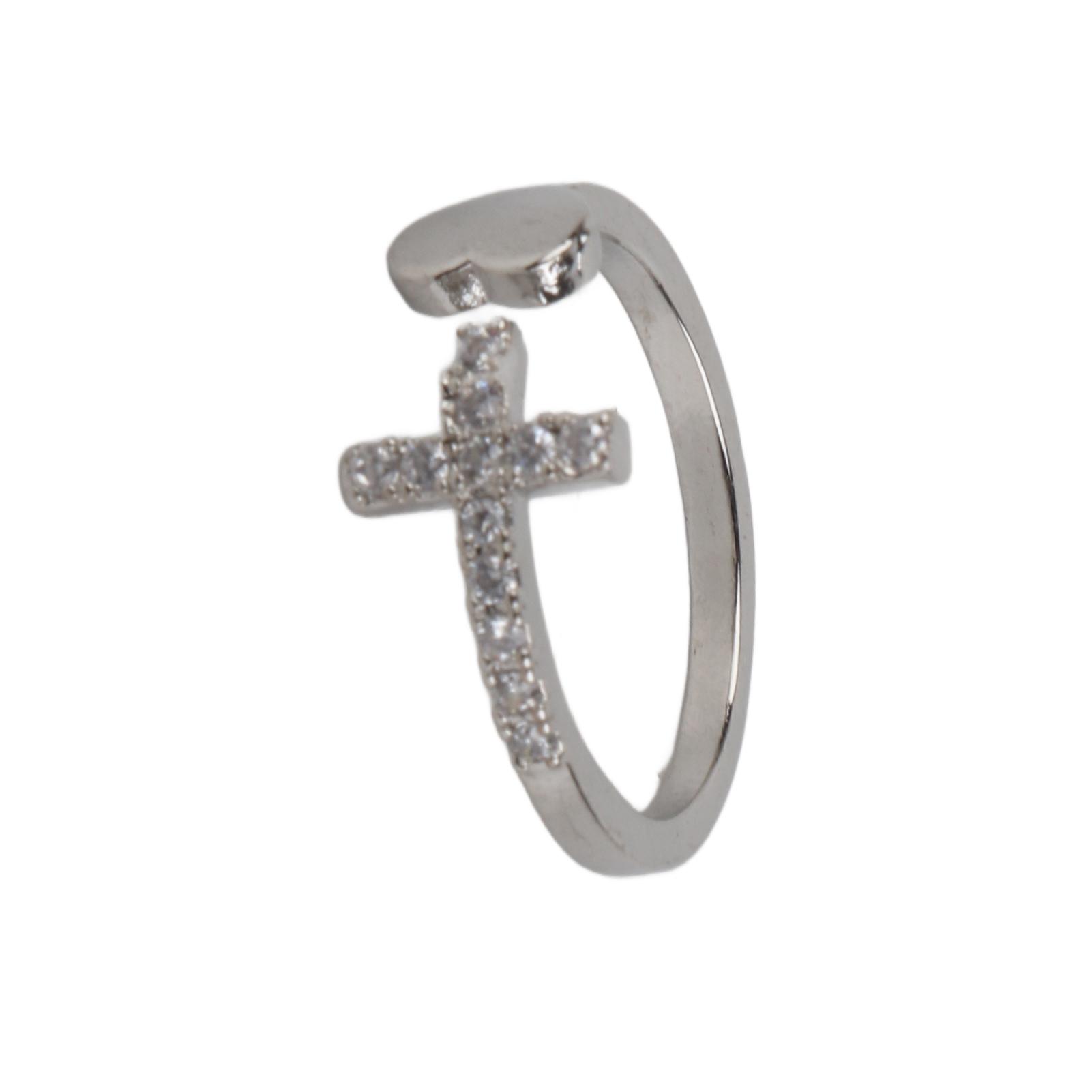 

Cross Peach Heart Open Ring Fashionable Finger Ring Adjustable Open Rings Female Jewelry Gift