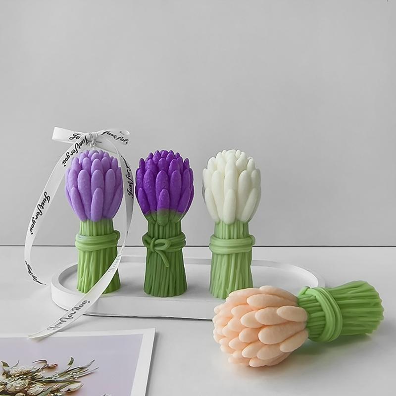 Vakre former i leire og silikon, ornamentformer, lavendelbukettformede statuettformer, silikonlysformer for håndverk