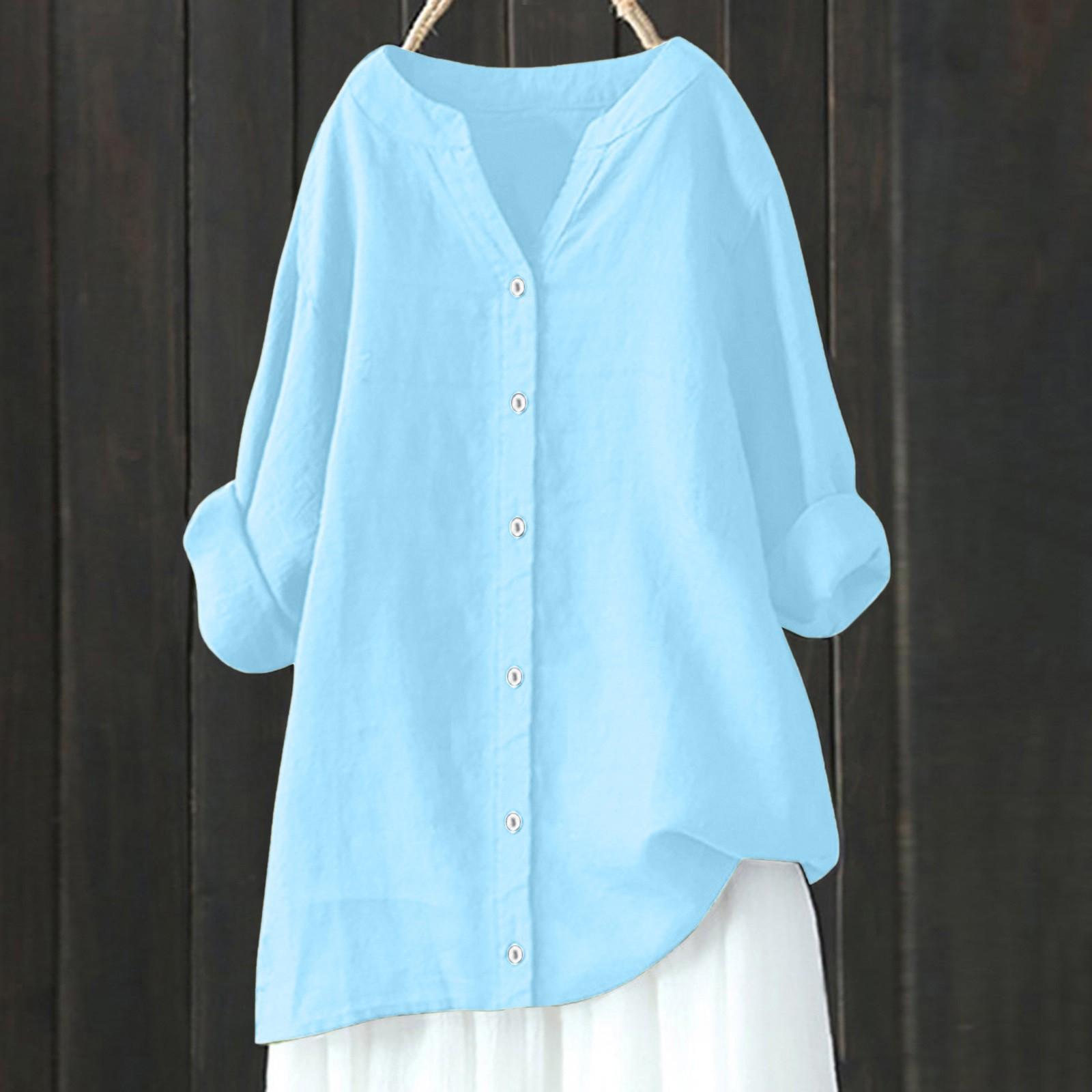 

Женская модная однотонная рубашка с длинным рукавом и пуговицами, свободная рубашка, повседневная рубашка XXXXL светло-синий