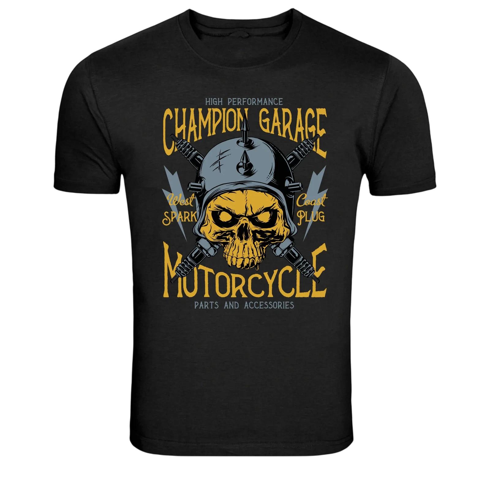 Champion Garage Motorcycle Skull Biker Graphic T-Shirt L