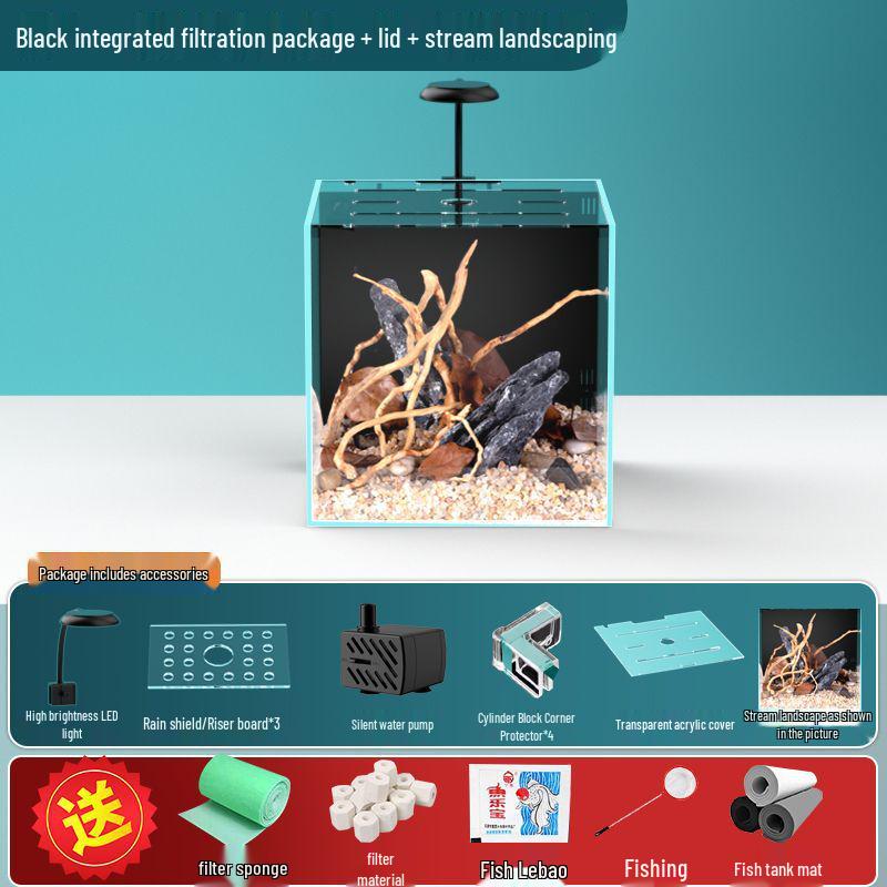 Compact Ultra-White Glass Fish Tank with Back Filter - Minimal Maintenance Desktop Aquarium for Goldfish