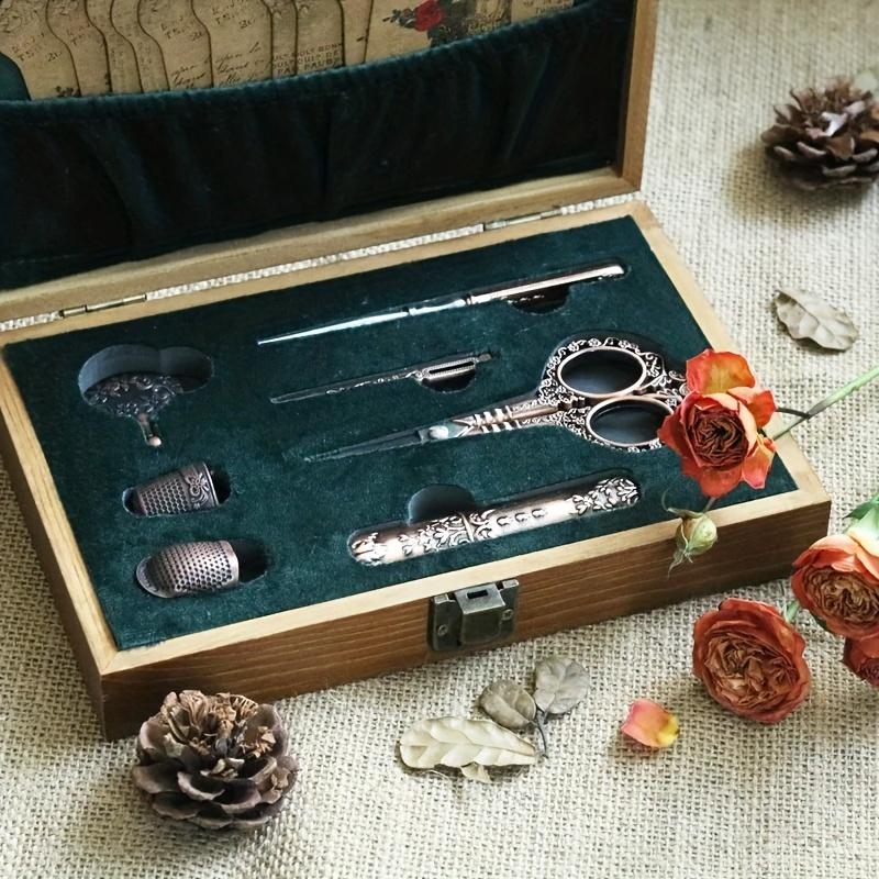 Vintage Wooden Box Embroidery Scissors Kit Diy Craft Supplies Tools Antique Sewing Kit Omplete Sewing Tools For Sewing Craft