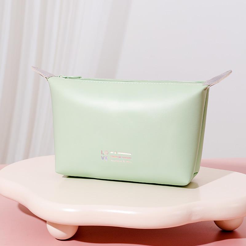PU Waterproof Large Capacity Travel Makeup Bag - Simple, Fashionable, Portable Toiletry Organizer in Solid Colors