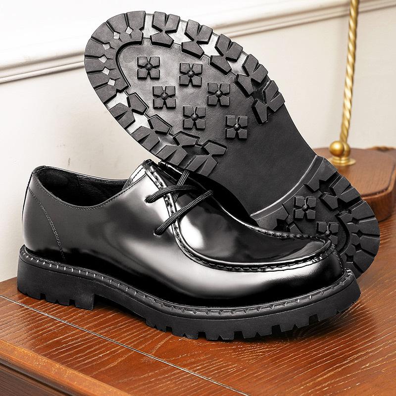 Desai Casual Leather Shoes Men'S Glossy Patent Leather Business Dress Men'S Shoes Platform Round Head British Style Derby Shoes Men