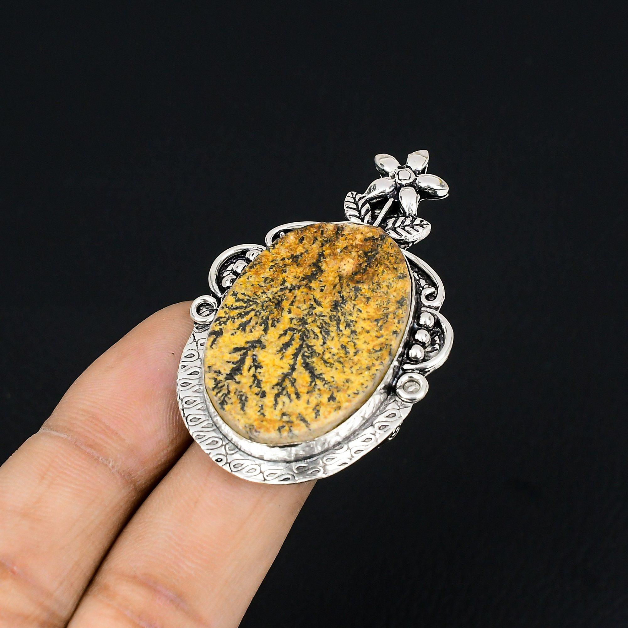 Natural Psilomelane Dendrite Promise Wife Flower Ring Size 8.5 Sterling Silver 8.5