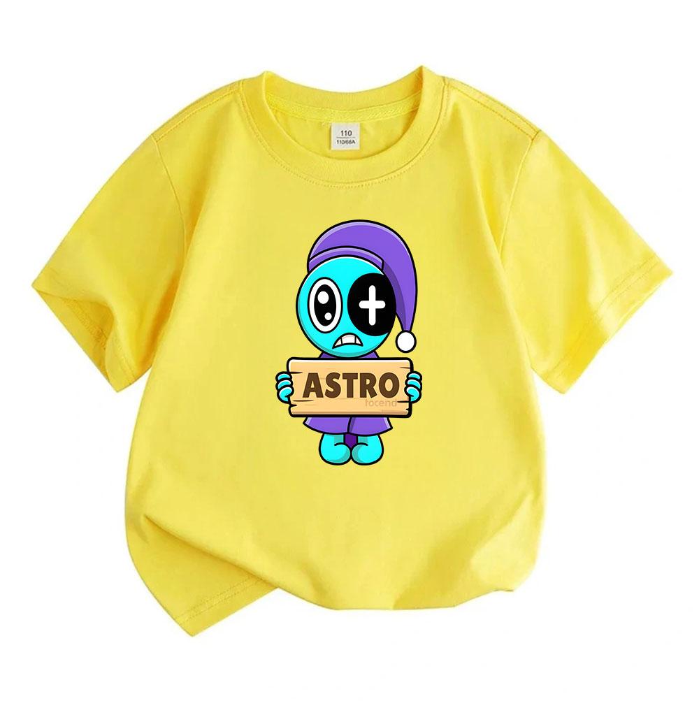 Kids Boys Girls 100% Cotton Crew Neck Short Sleeve T-shirt, Cute Cartoon Aqua Character Astro Pattern Soft Casual Summer Tee for Children Daily Wear