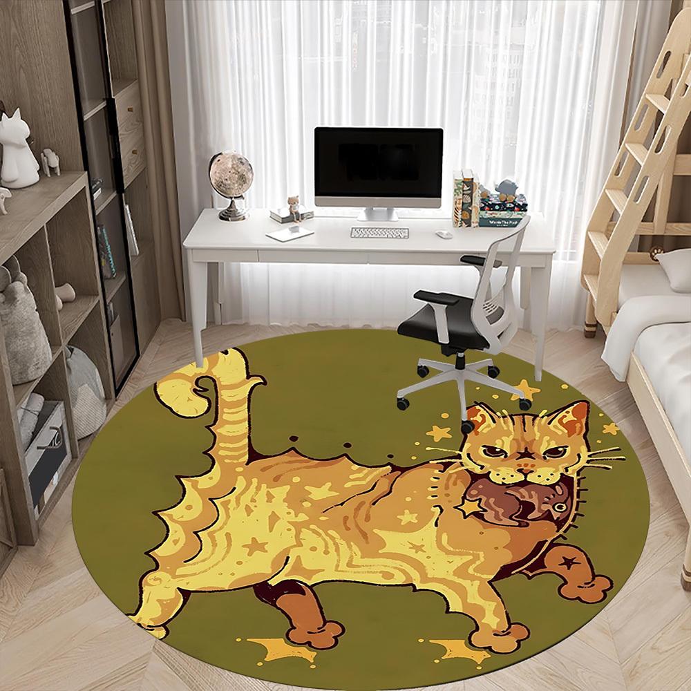 1PCCat Star Office Round Area Rug,  Mat Suitable For Office, Under Office Chairs Bedroom Living Room Home Decor, Room Deco