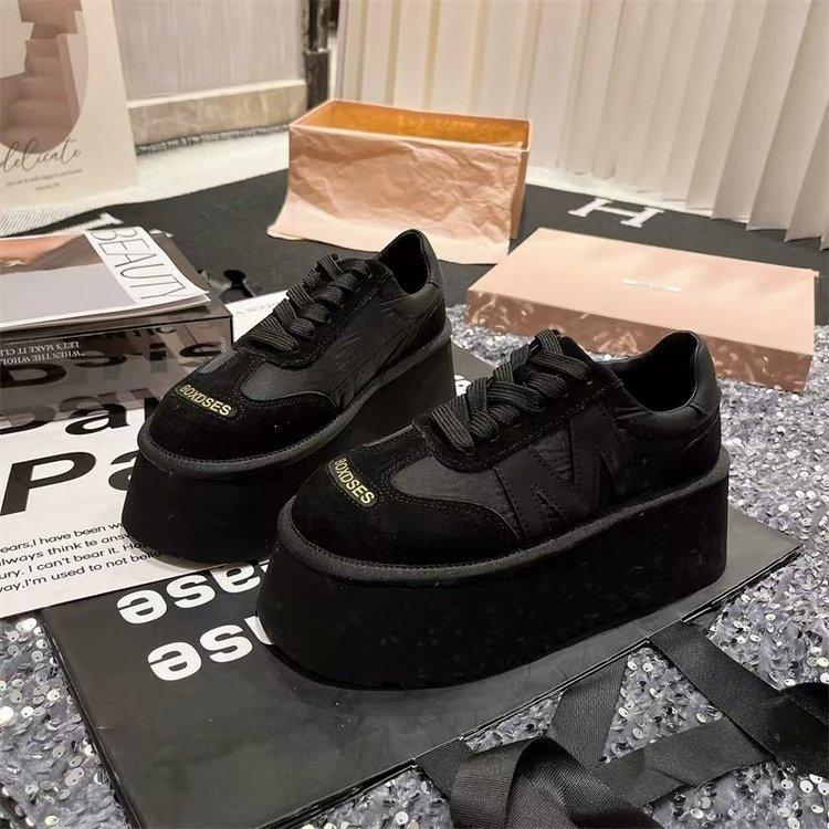 Thick-soled matte leather casual shoes women's 2025 new heightened sole leather patchwork single shoes versatile color matching muffin shoes