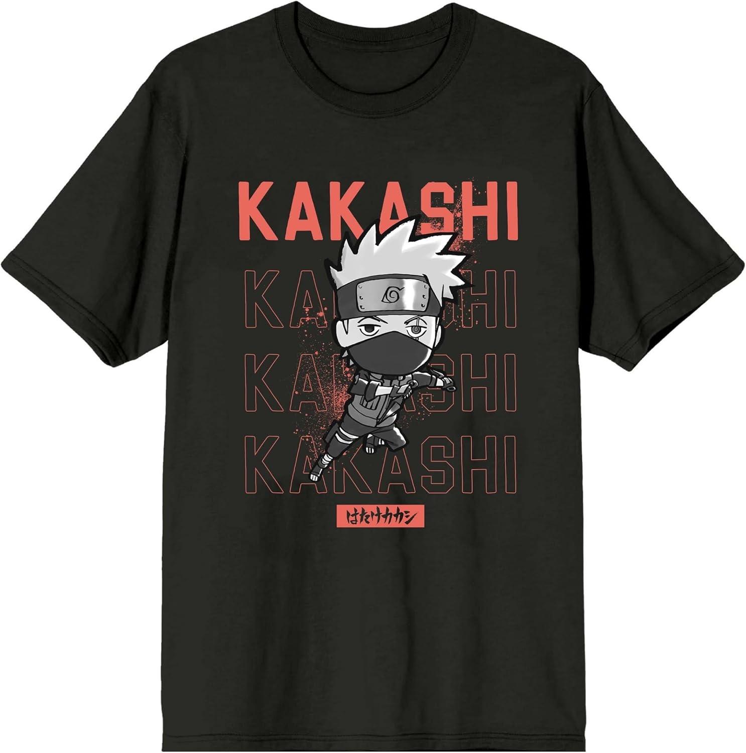 Мужская черная футболка с коротким рукавом и круглым вырезом Kakashi Чиби из Наруто: Ураганные Хроники S