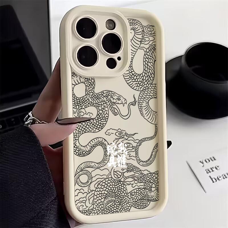 Luxury New Snake Year Silicone Phone Case For iPhone 16 Pro Max 15 14 13 12 11 7 8 Plus X XS XR SE Shockproof Bumper Back Cover