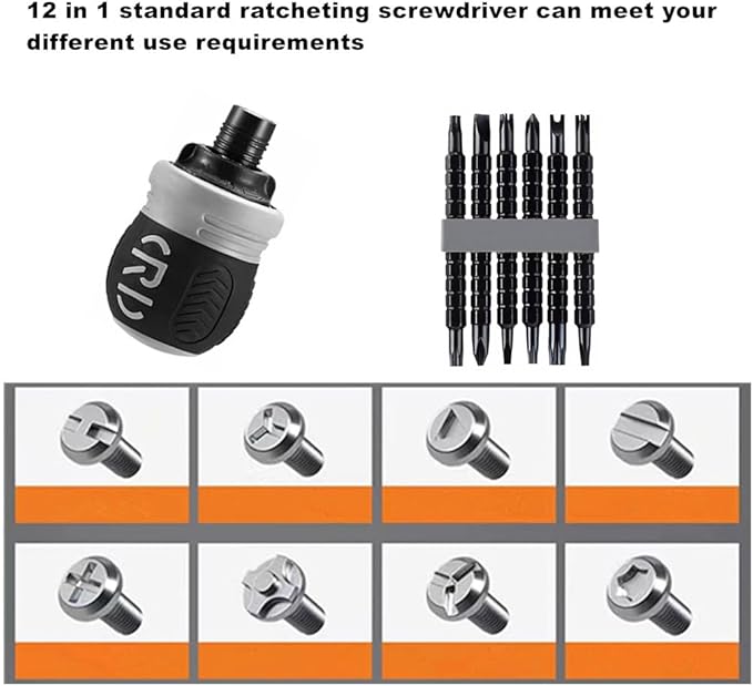 Ratcheting Screwdriver Set,12-in-1 Multi-bit Stubby Screw Driver Set-Adjustable Length,Reversible Dual End,Portable