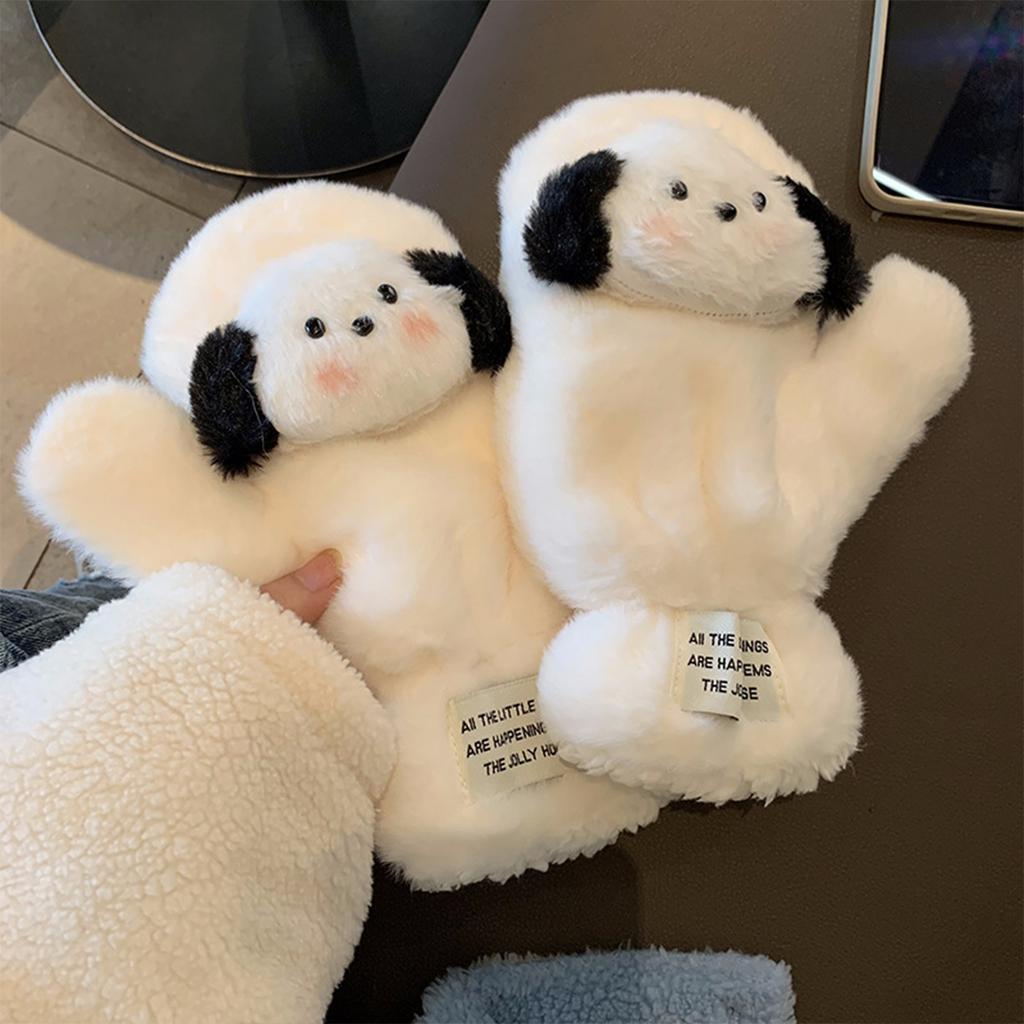 Ladies' Cute Plush Gloves, Parcha Dog Warm And Thick Plush, Full Package, Finger Riding, Cold Resistant Gloves
