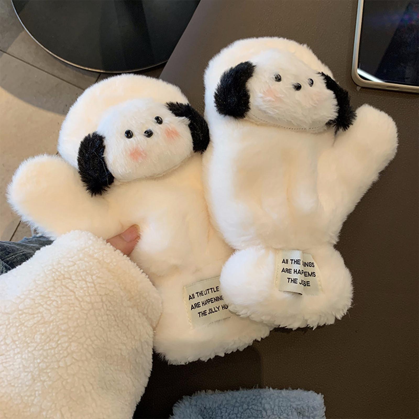 

Женские милые плюшевые перчатки, Плюш Parcha Dog, теплые и толстые, Полный пакет, Пальцы для езды, Перчатки, устойчивые к холоду One Size белый