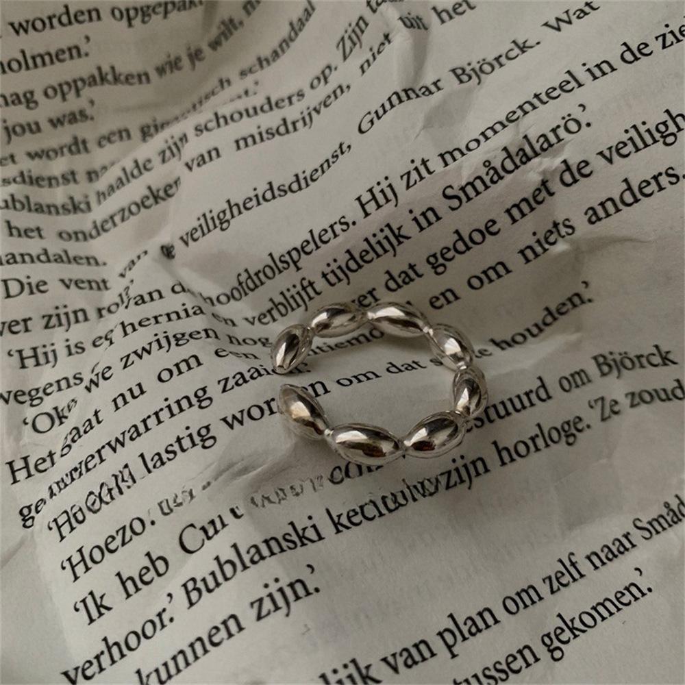 

Round Rice Olive Bead Ring 925 Silver Irregular Oval Index Finger Ring Open Ring Adjustable opening