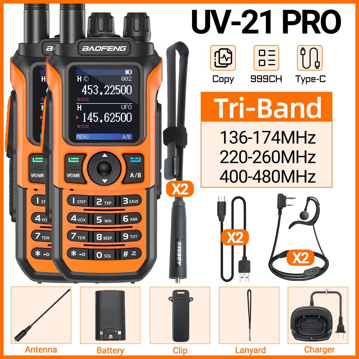 2x Baofeng UV-21 PRO Vysielačka Dlhý dosah Bezdrôtové Kopírovanie Frekvencie Nabíjačka Type-C Trojpásmová Výkonná Vodotesná Obojsmerná Rádio EURO