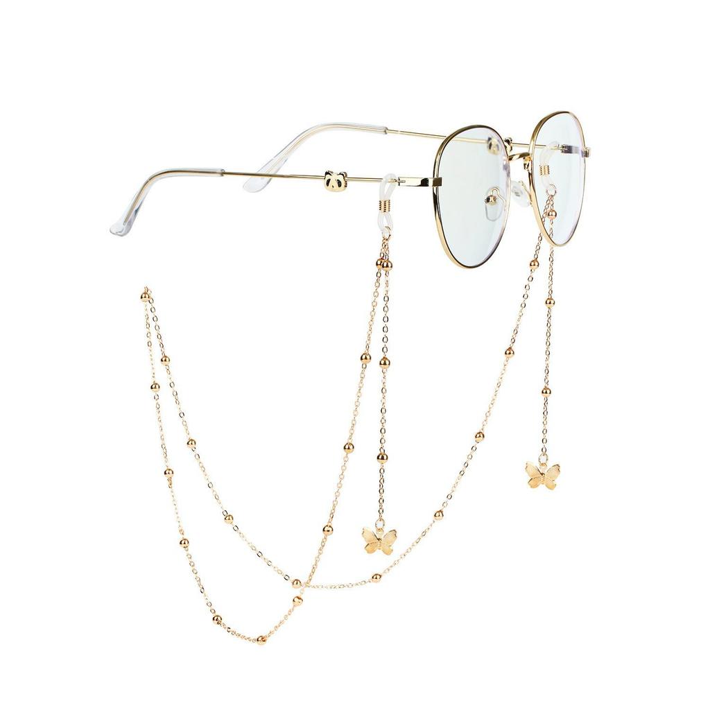 2025 Stylish Butterfly Pendant Glasses Chain with Round Beads - European & American Anti-lost Design
