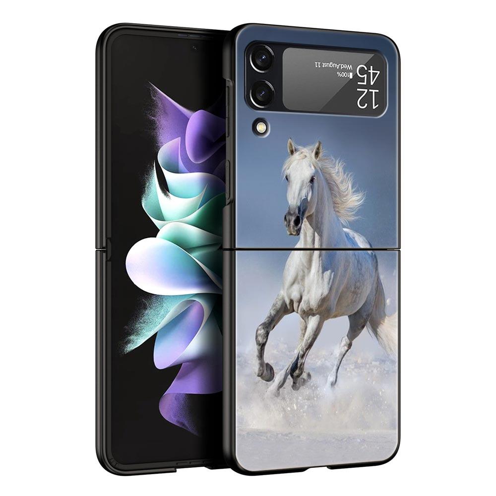 Animal Horse Phone Case For Samsung Galaxy Z Flip 6 5 4 3 Shell For Samsung Z Flip3 Flip4 Flip5 Flip6 Black Hard PC Cover