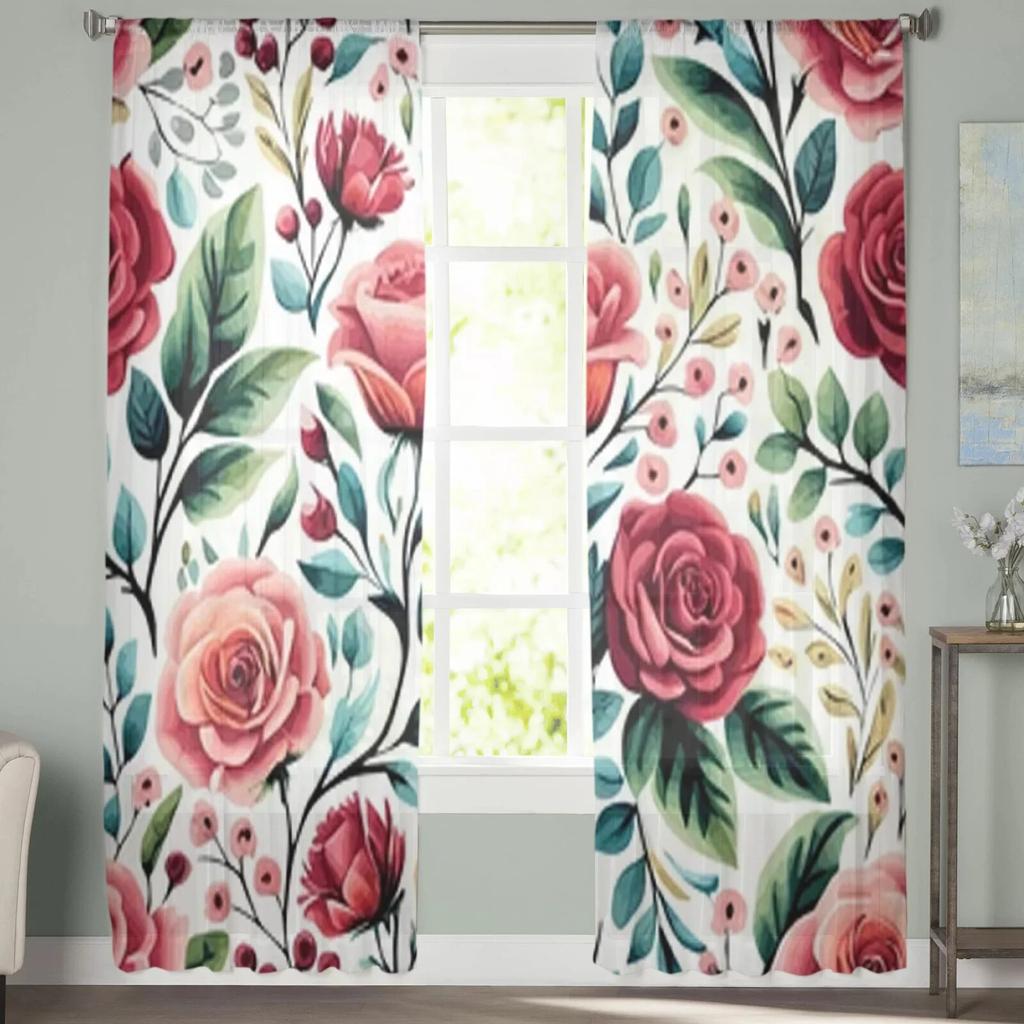 Kaufe Helle florale Rosen, durchsichtige Vorhänge, Schlafzimmer, Voile- Vorhang, Wohnzimmer, Fenster, durchsichtige Vorhänge, Küche, Tüll-Vorhänge zum Preis ab 33