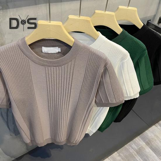 Letní spodní tričko Pletené Pruhované Krátký rukáv Pružné Jednobarevné Kulatý výstřih Denní top Pulovr Cvičební Gym tričko