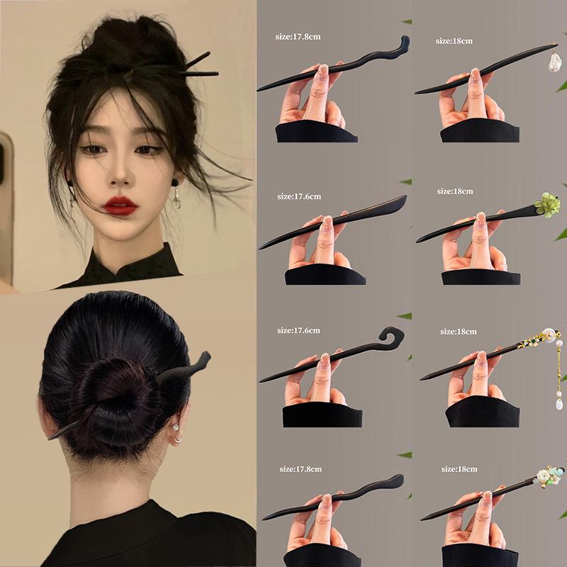

Traditional Chinese Sandalwood Hairpin: Elegant Hanfu Headdress for Women