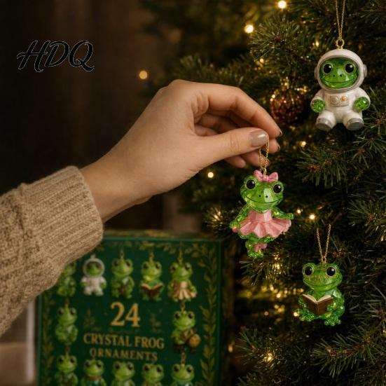 Kids Holiday Countdown Frog Advent Calendar 24 Day Box with Acrylic Ornament Christmas Tree Hanging Decor Pendants Festive Decor Collectible