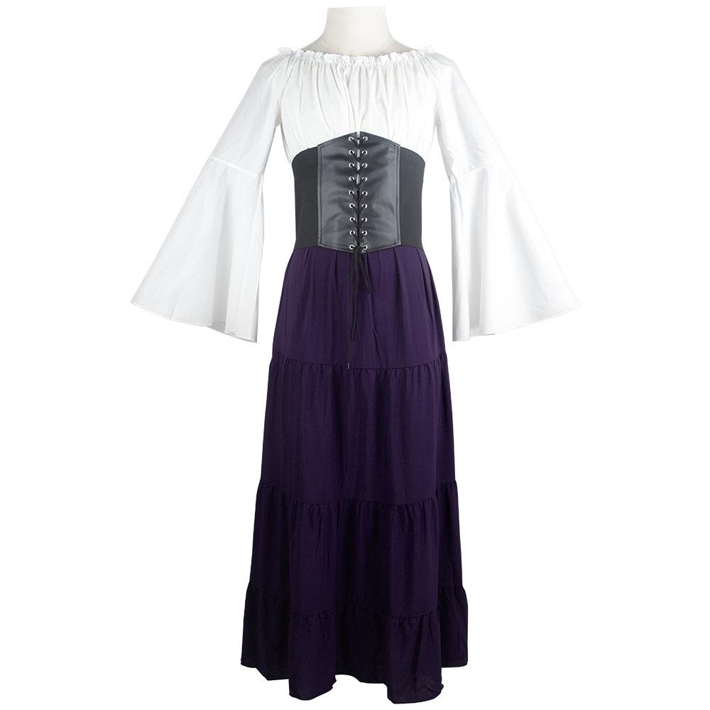 

Cosplay Middle Ages Clothing Belted Dress Party Dresses Polyester Retro Women 5XL фіолетовий
