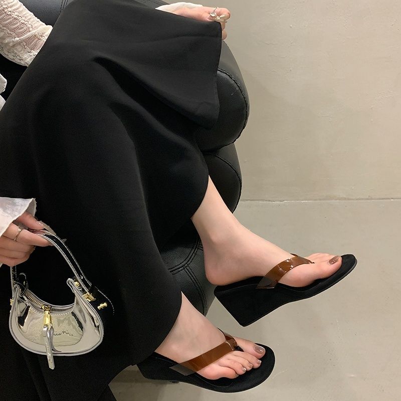 Fashion Small Slope Heel High Heel Open Toe Flip-flops Pinch Feet Niche Lazy Shoes Comfortable Cool Slippers Casual Women's Shoes