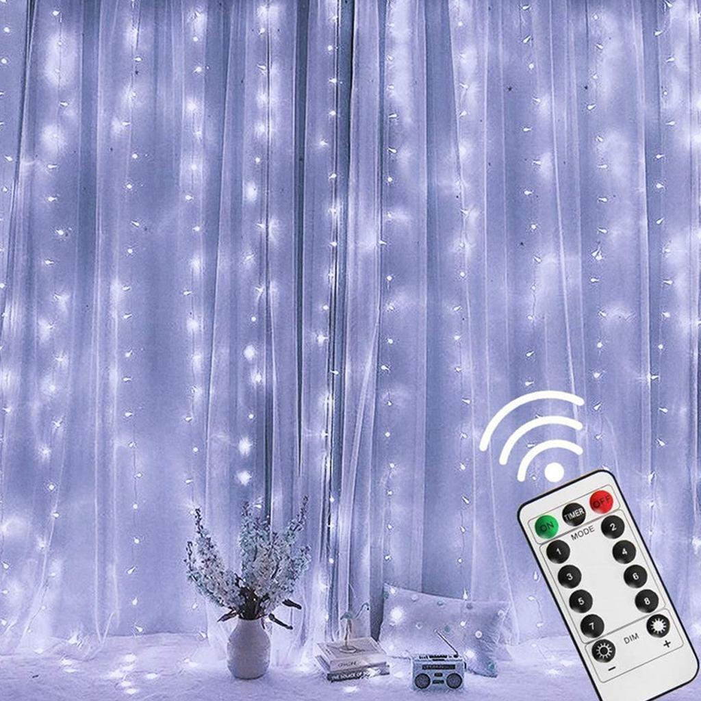 LED Curtain Lights 8 Modes Remote Control 3.3x3.3yd USB Power High Safety Curtain String Lights for